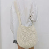 Women Woven Shoulder Bag Large Capacity Crochet Hobo Knitting Handbag