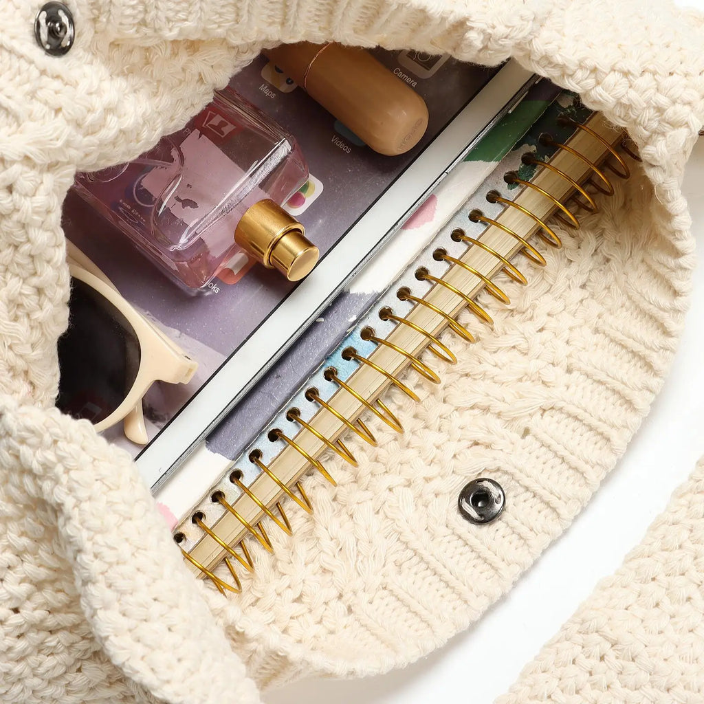 Women Woven Shoulder Bag Large Capacity Crochet Hobo Knitting Handbag