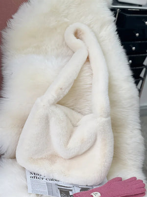 Pink Faux Fur Shoulder Bag Soft Fluffy Crosssbody Purse Tote Bag