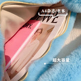 Pink Faux Fur Shoulder Bag Soft Fluffy Crosssbody Purse Tote Bag