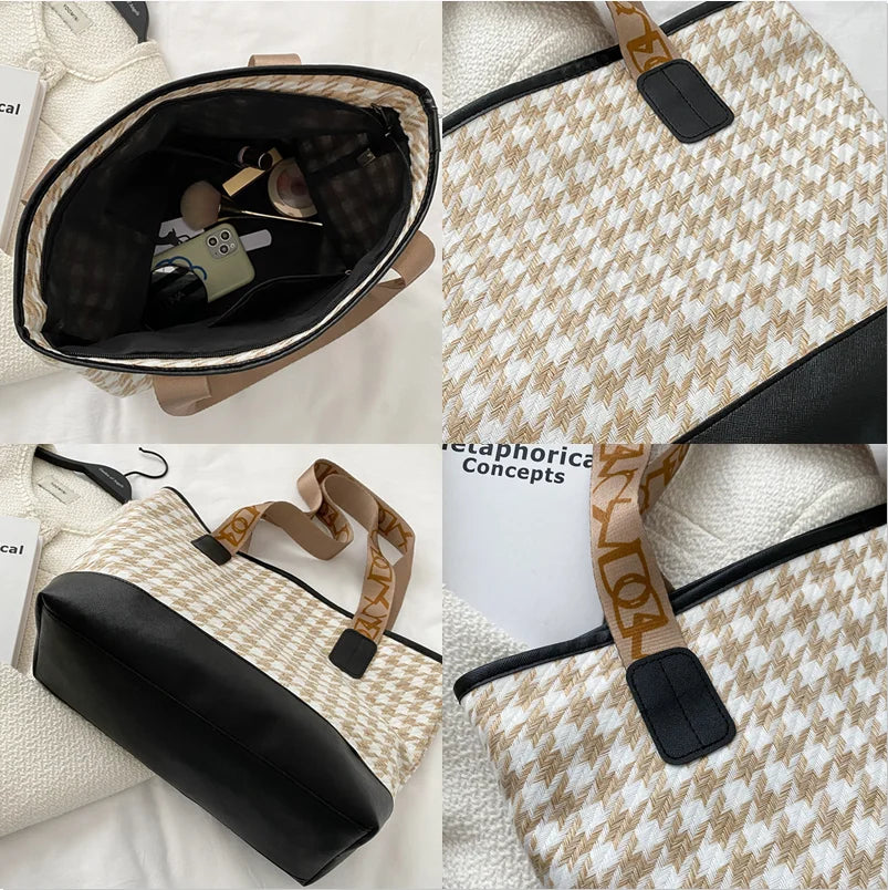 Houndstooth Tote Bag Large Capacity Handbag