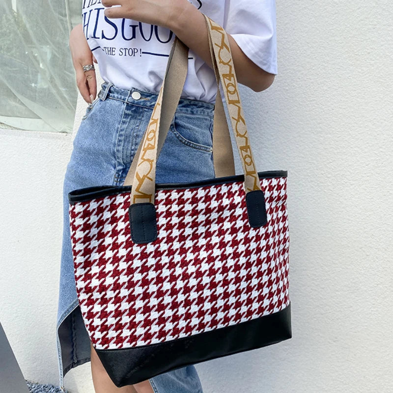 Houndstooth Tote Bag Large Capacity Handbag