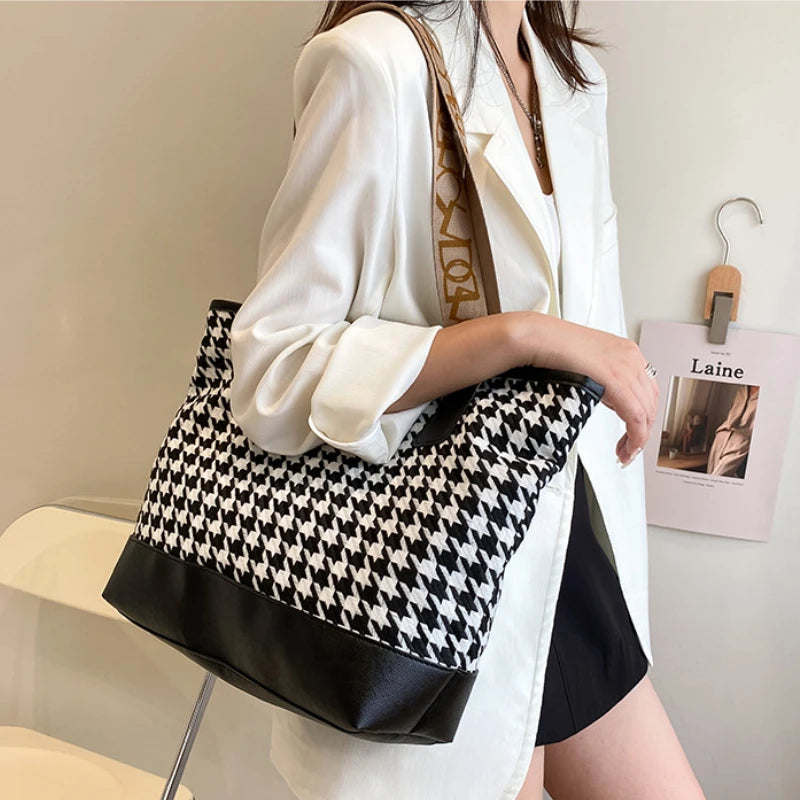 Houndstooth Tote Bag Large Capacity Handbag