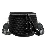 Women Leather Rhinestone Shoulder Bag with Wide Strap
