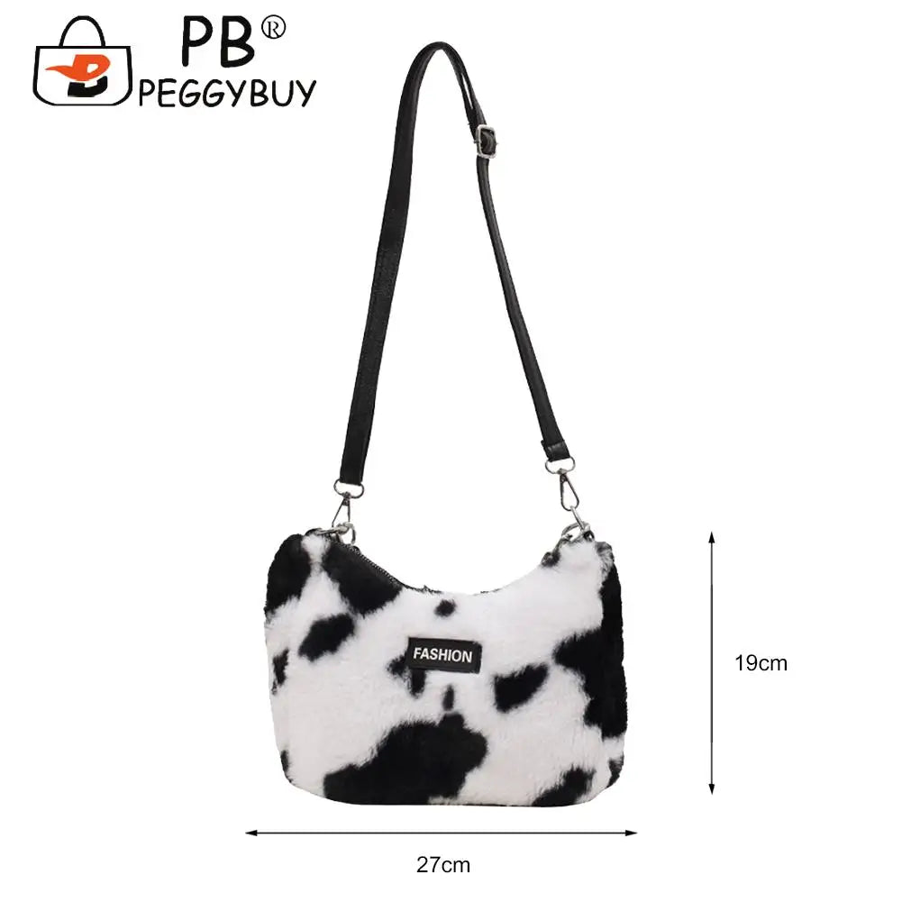 Leopard Printed Underarm Bag Soft Plush Handbag
