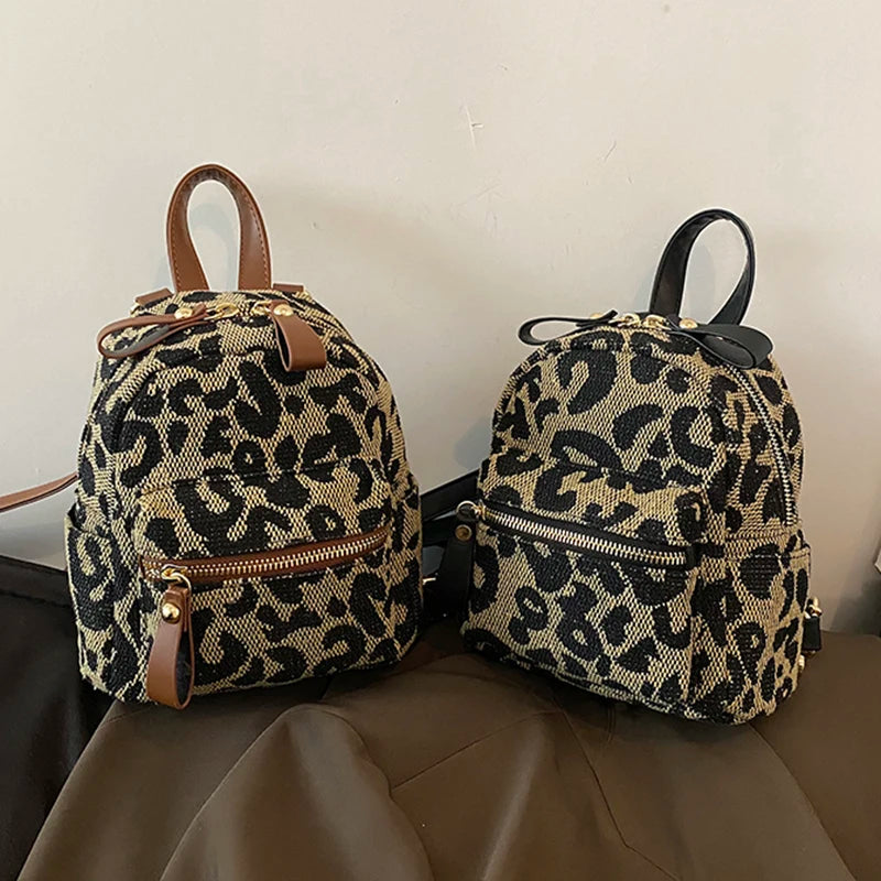 Leopard Mini Backpack: High Nylon Shoulder Bag for Teenage Girls
