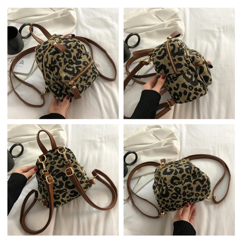 Leopard Mini Backpack: High Nylon Shoulder Bag for Teenage Girls