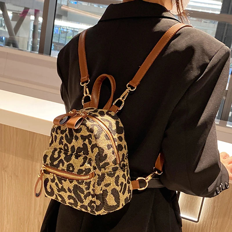Leopard Mini Backpack: High Nylon Shoulder Bag for Teenage Girls