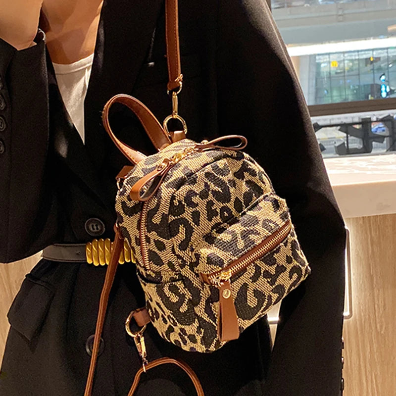 Leopard Mini Backpack: High Nylon Shoulder Bag for Teenage Girls