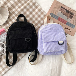 Small Corduroy Mini Backpack Women Casual Bookbag Travel