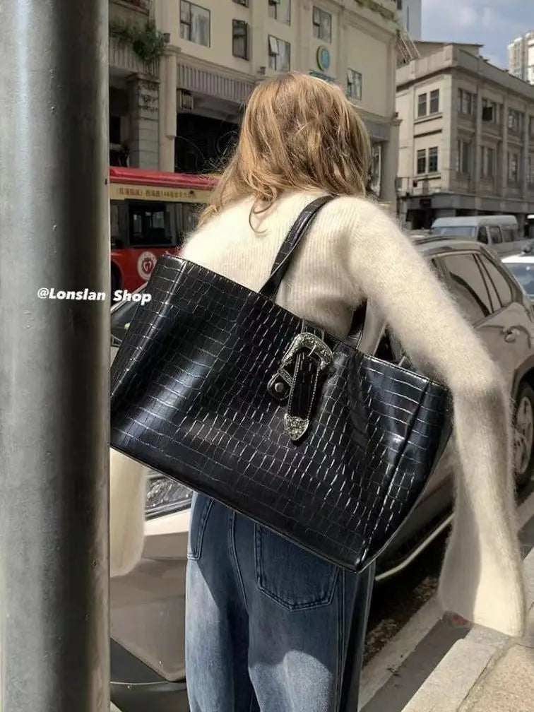 Bright Face Leather Crossbody Bag Crocodile Pattern Shoulder Bag