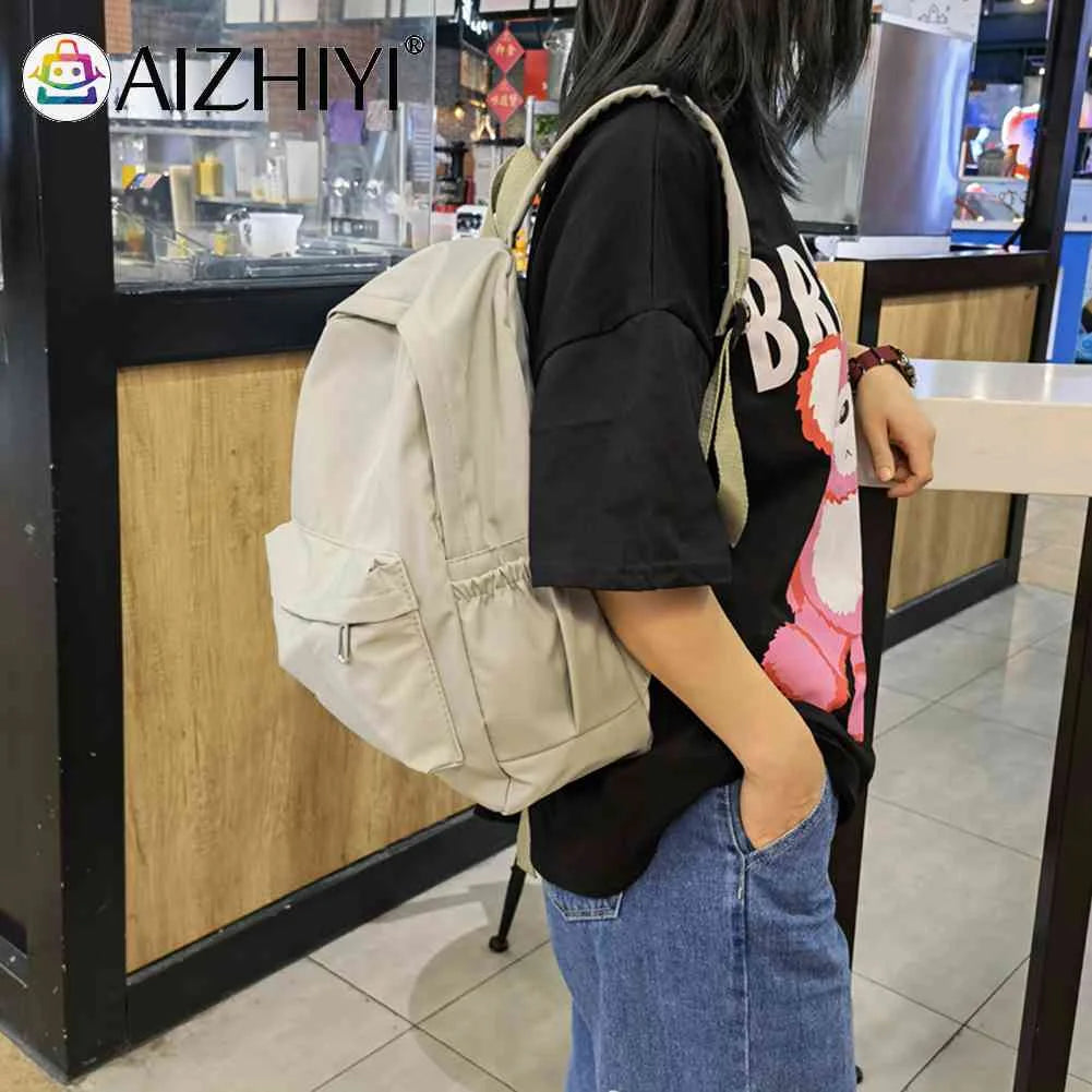 Women Nylon Backpack Preppy Style Students School Casual Solid Large Handbags
