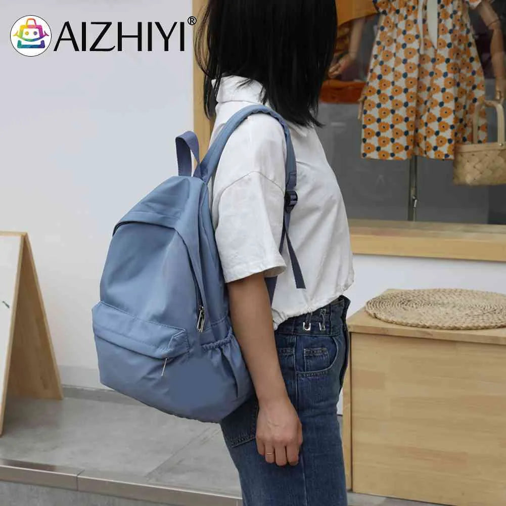 Women Nylon Backpack Preppy Style Students School Casual Solid Large Handbags