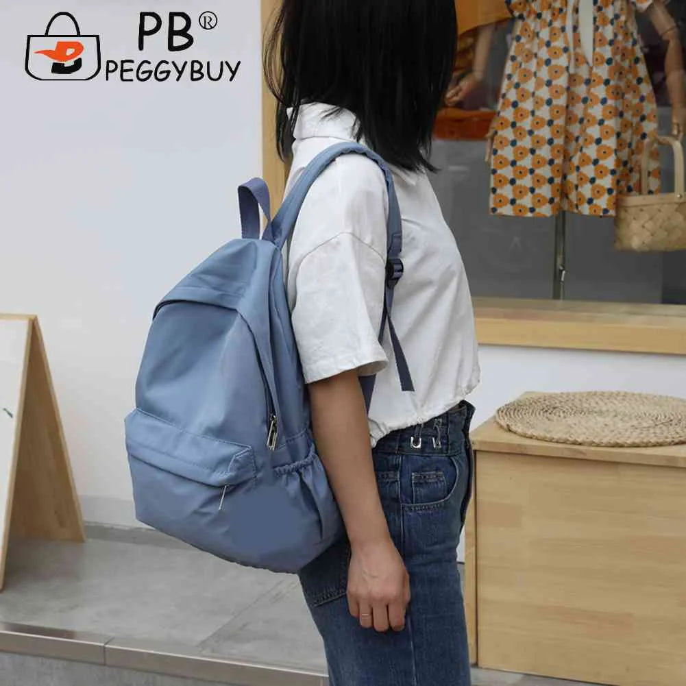 Women Nylon Backpack Preppy Style Students School Casual Solid Large Handbags Sc