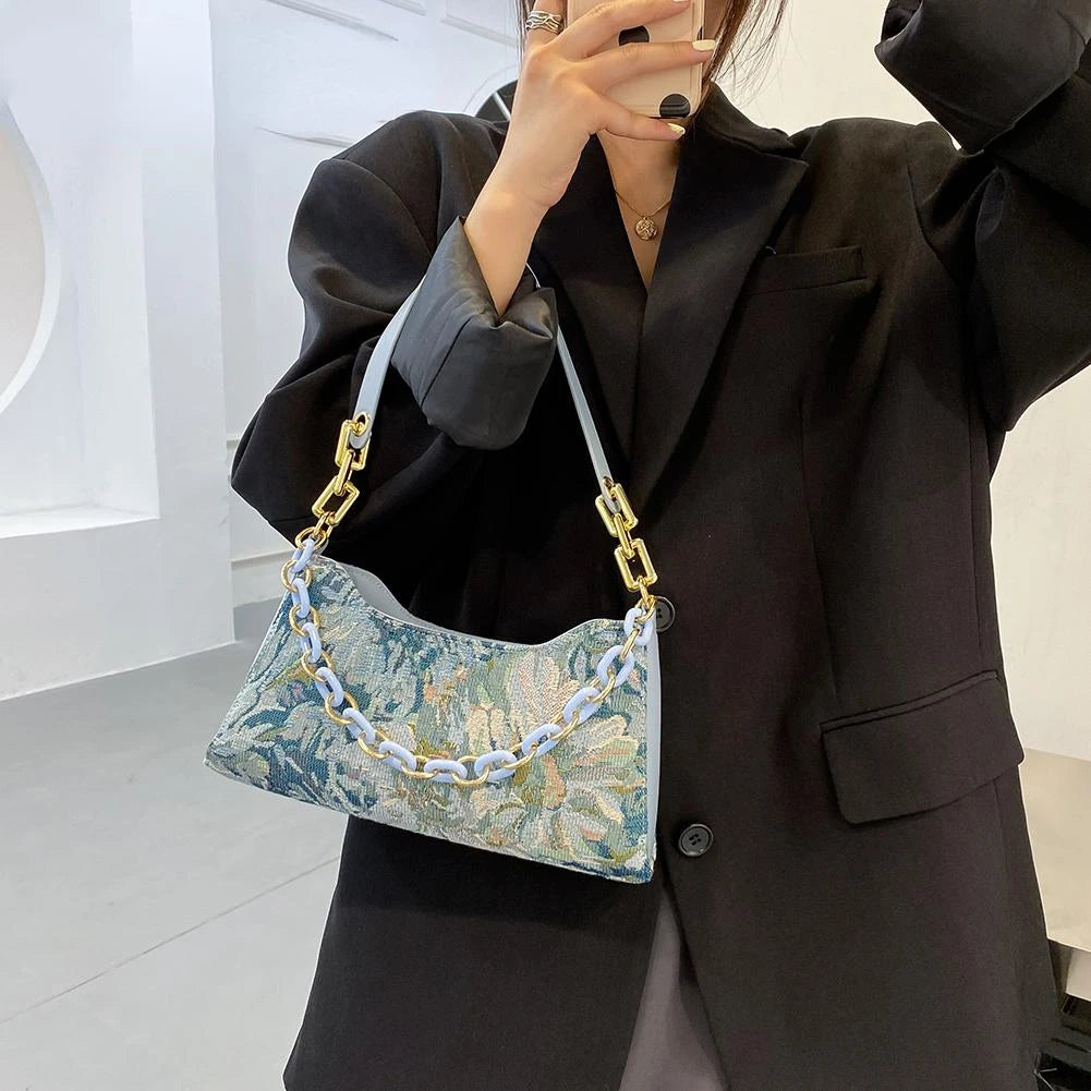 Women Oil Painting Printed Shoulder Underarm Bag Casual Ladies Small