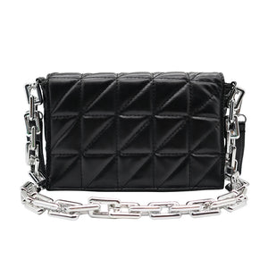 Women PU Leather Checker Pattern Shoulder Bag Chain Handbag Flap Purse