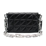 Women PU Leather Checker Pattern Shoulder Bag Chain Handbag Flap Purse