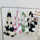 Women Plush Leopard Love Heart Underarm Shoulder Bag