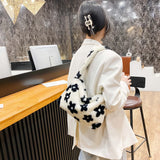 Leopard Love Heart Pattern Plush Shoulder Bag