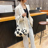 Leopard Love Heart Pattern Plush Shoulder Bag