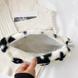 Leopard Love Heart Pattern Plush Shoulder Bag