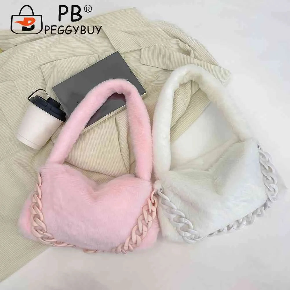 Soft Fluffy Shoulder Bag with Handle Chain for Women