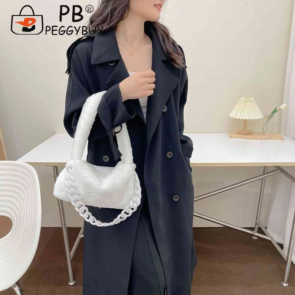 Soft Fluffy Shoulder Bag with Handle Chain for Women