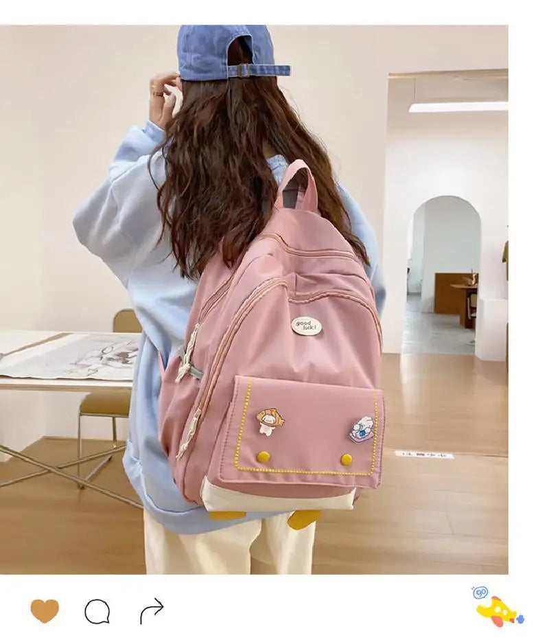 Women Preppy Style Nylon Backpack Soft Touch Multi-function