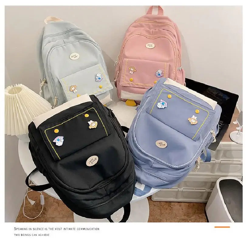 Women Preppy Style Nylon Backpack Soft Touch Multi-function
