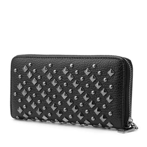 Women Punk Faux Leather Clutch Wallet Rivet Holder Purse Handbag