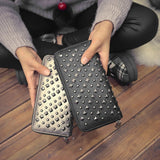 Women Punk Faux Leather Clutch Wallet Rivet Holder Purse Handbag