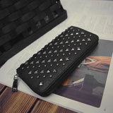 Women Punk Faux Leather Clutch Wallet Rivet Holder Purse Handbag