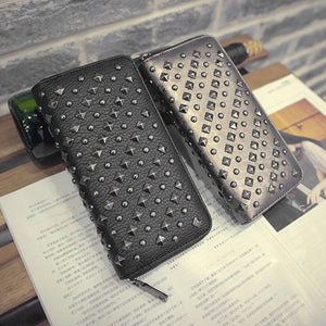 Women Punk Faux Leather Clutch Wallet Rivet Holder Purse Handbag
