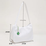Casual Nylon Underarm Bag with Flower Pendant Tote Purse