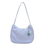 Casual Nylon Underarm Bag with Flower Pendant Tote Purse