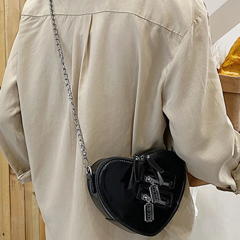 Women Red Heart Shape Shoulder Bag Chain Crossbody Lock Purses Clutch