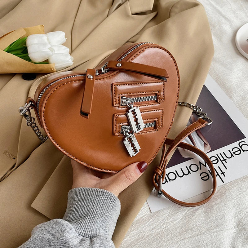 Women Red Heart Shape Shoulder Bag Chain Crossbody Lock Purses Clutch