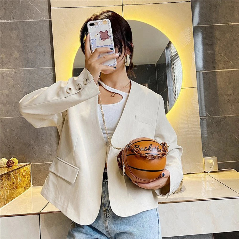 Basketball Shaped Women's Crossbody Handbag Classic Vintage Totes