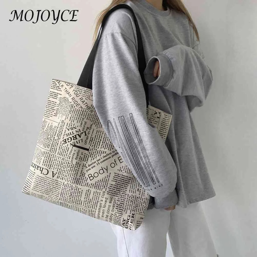Canvas Newspaper Printing Shoulder Tote Bag