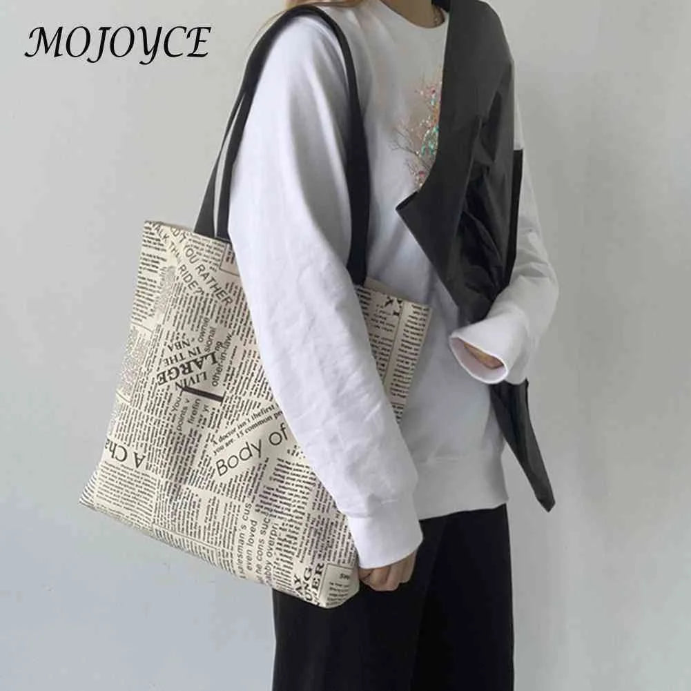 Canvas Newspaper Printing Shoulder Tote Bag