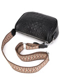Women Shoulder Bag Crocodile Embossed Leather Wide Strap Crossbody Bags