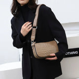 Women Shoulder Bag Crocodile Embossed Leather Wide Strap Crossbody Bags