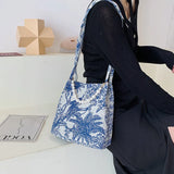 Women Shoulder Bag Handbag Jacquard Embroidery Beach Tote Bags Purse