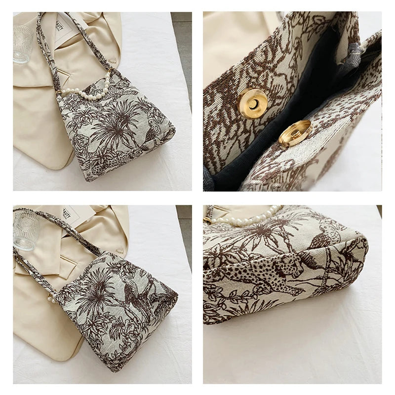 Women Shoulder Bag Handbag Jacquard Embroidery Beach Tote Bags Purse