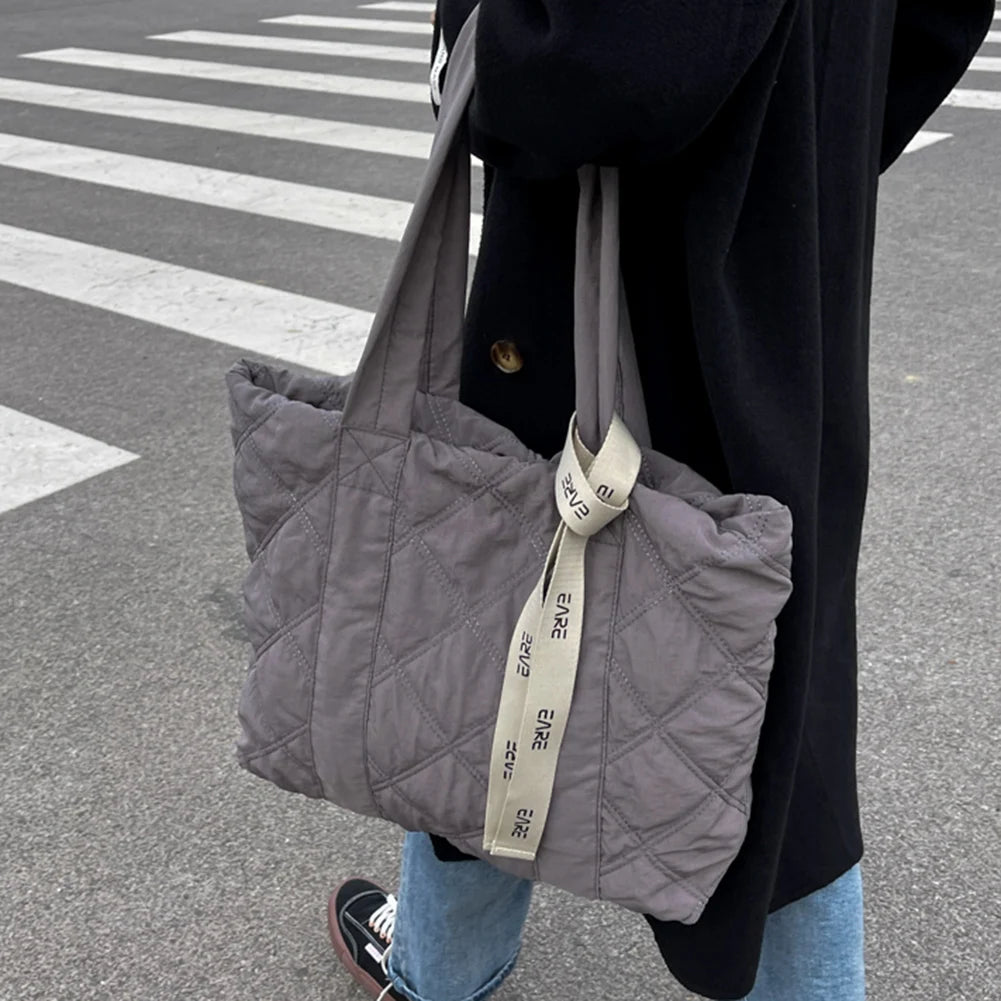 Nylon Checkered Shoulder Bag for Business