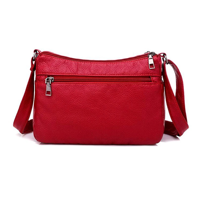 Women Shoulder Bag PU Leather Multi-layer Small Crossbody Bag Red Handbag