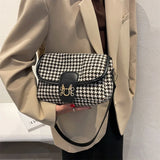 Woolen Cloth Houndstooth Shoulder Bag Casual Crossbody Handbag