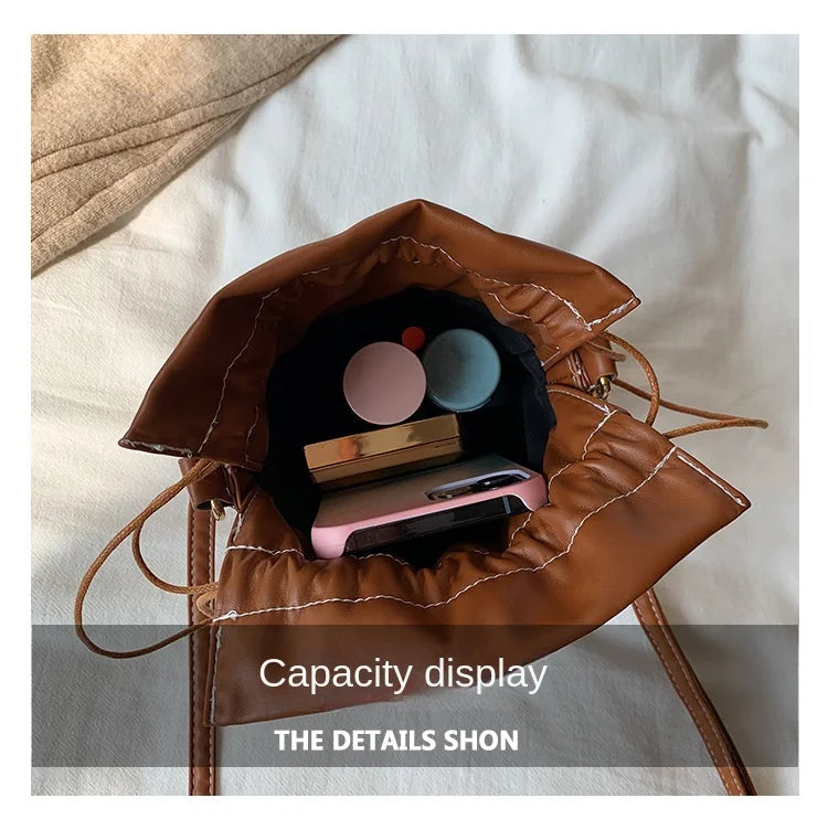 PU Leather Bucket Bag Crossbody Handbag Shoulder Purse Drawstring