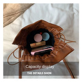 PU Leather Bucket Bag Crossbody Handbag Shoulder Purse Drawstring