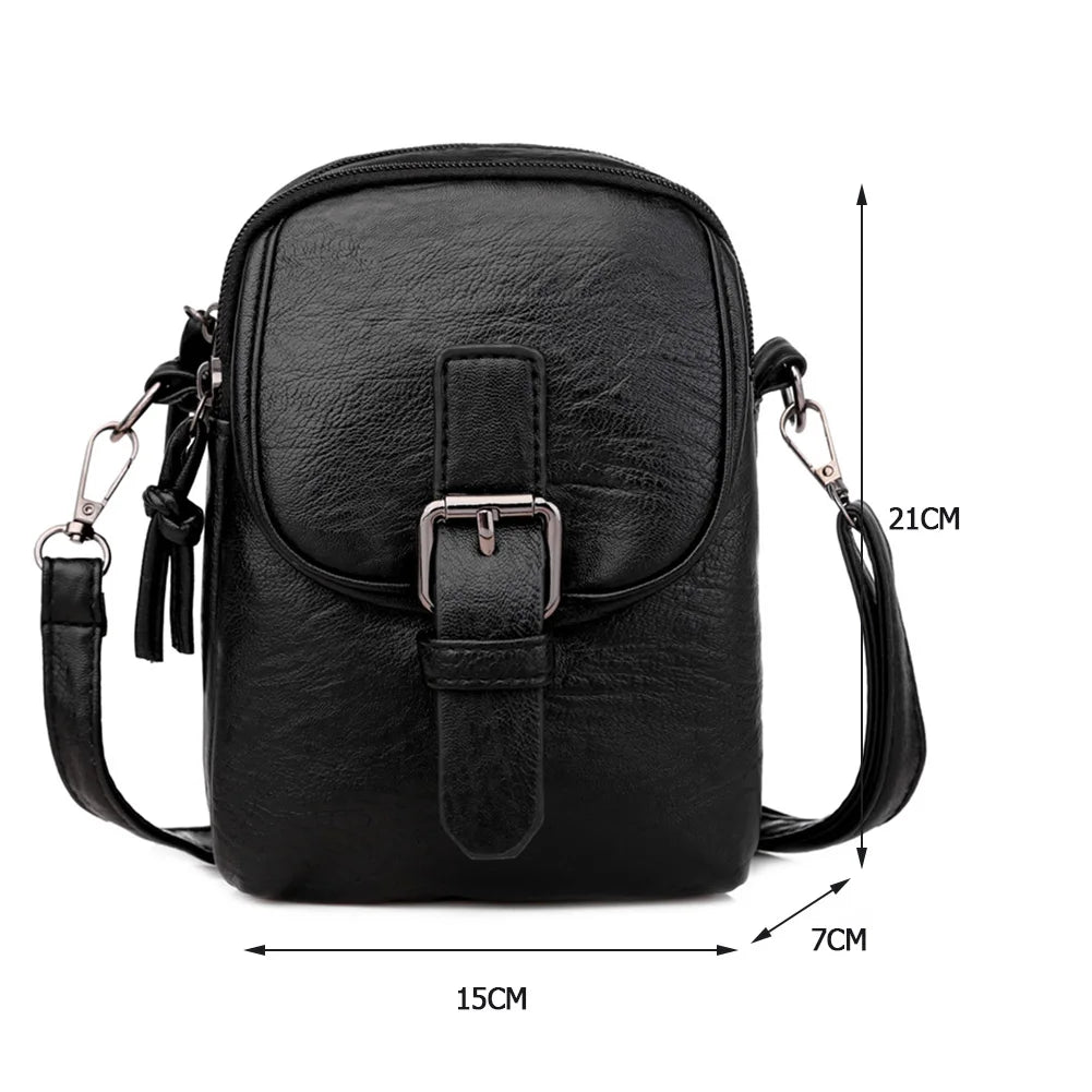 Vintage PU Leather Shoulder Crossbody Bag with Headphone Jack Pouch